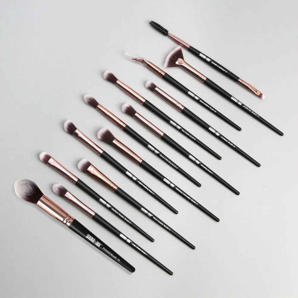 13 piece eye makeup brush set with corrugated silk nylon bristles and portable plastic handles in rose gold colour