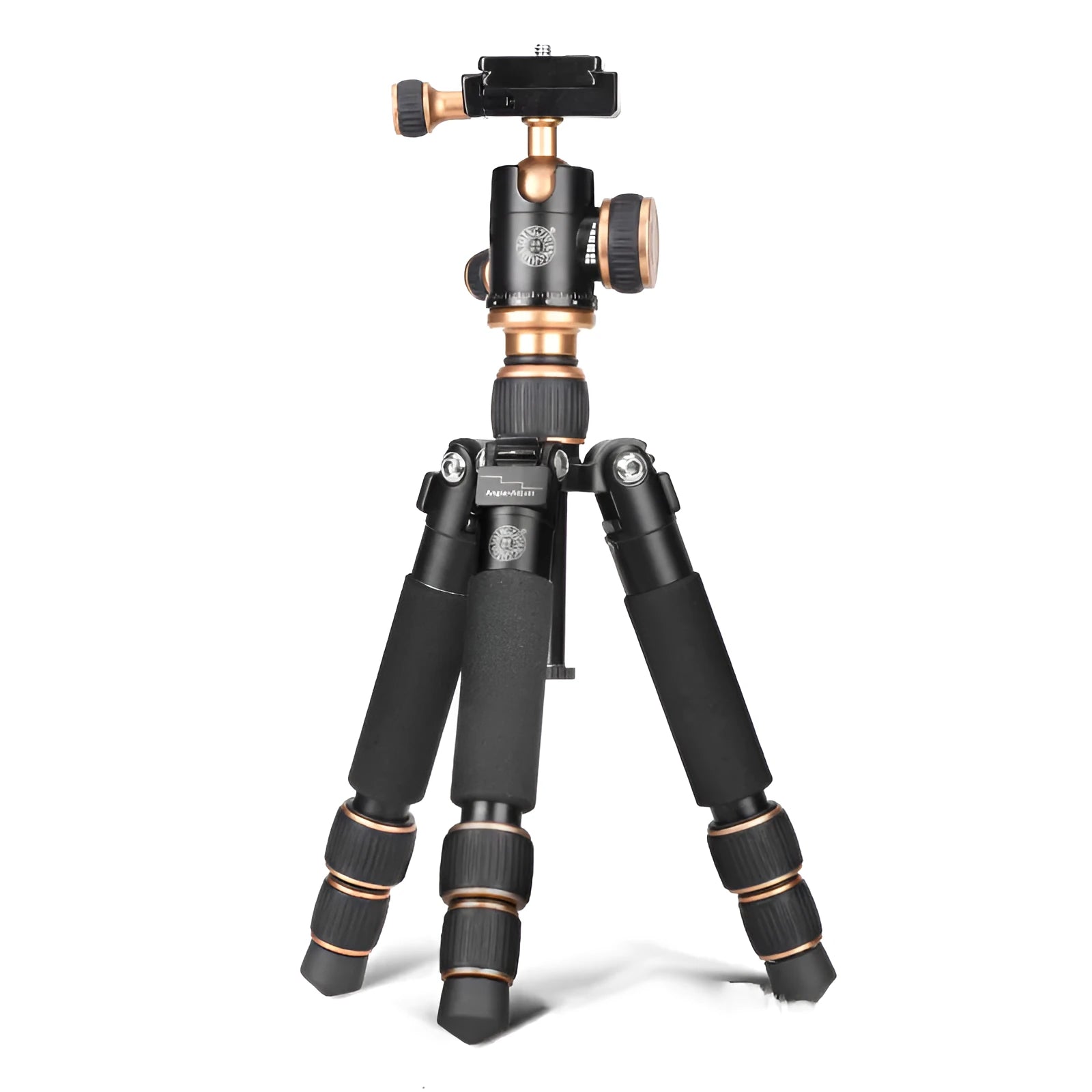 Black aluminium tripod for iPhone photography with ball head mount and adjustable legs
