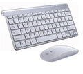Wireless keyboard and mouse set with slim 10mm keyboard in gold colour on white background