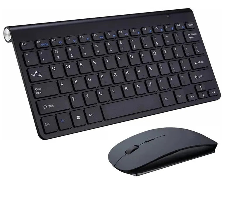 Wireless keyboard and mouse set with slim 10mm keyboard in gold colour on white background