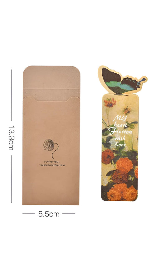 Butterfly-shaped paper bookmark with random colour design for gifting and stationery use.