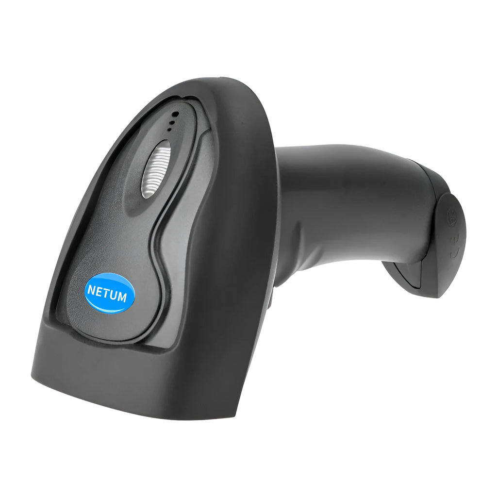 Black wireless handheld laser barcode scanner model 6900 with USB cable