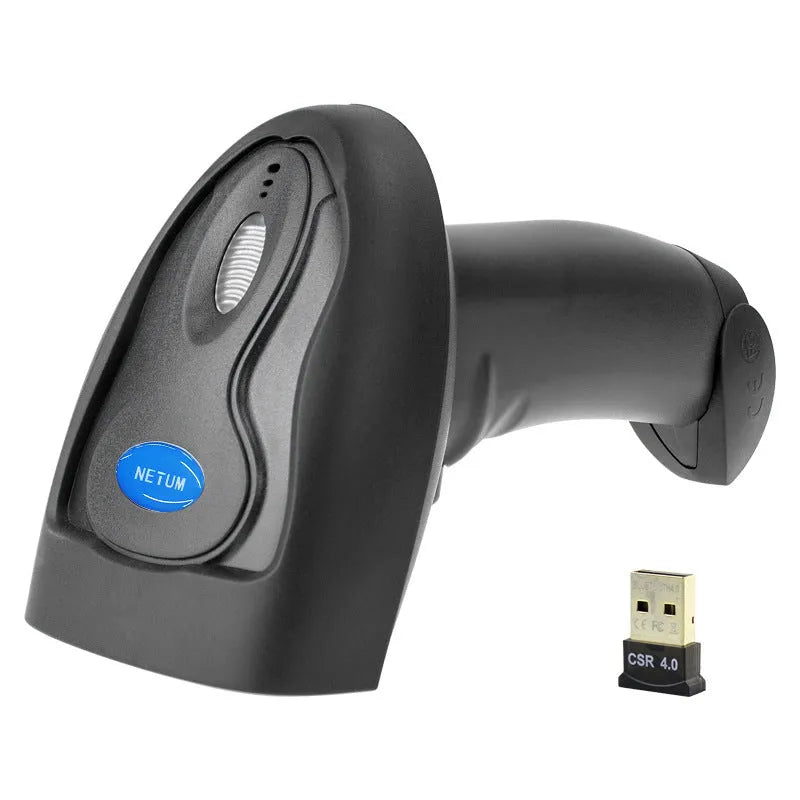 Black wireless handheld laser barcode scanner model 6900 with USB cable