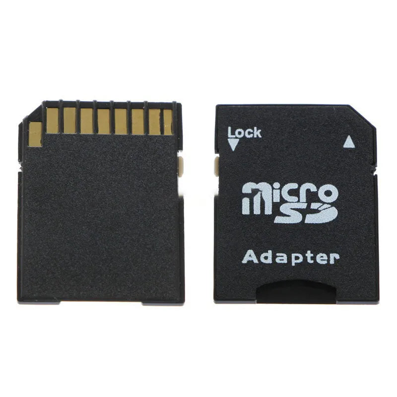 Five black micro SD TF to SD card adapters, each approximately 3.1cm by 2.4cm, with lock function