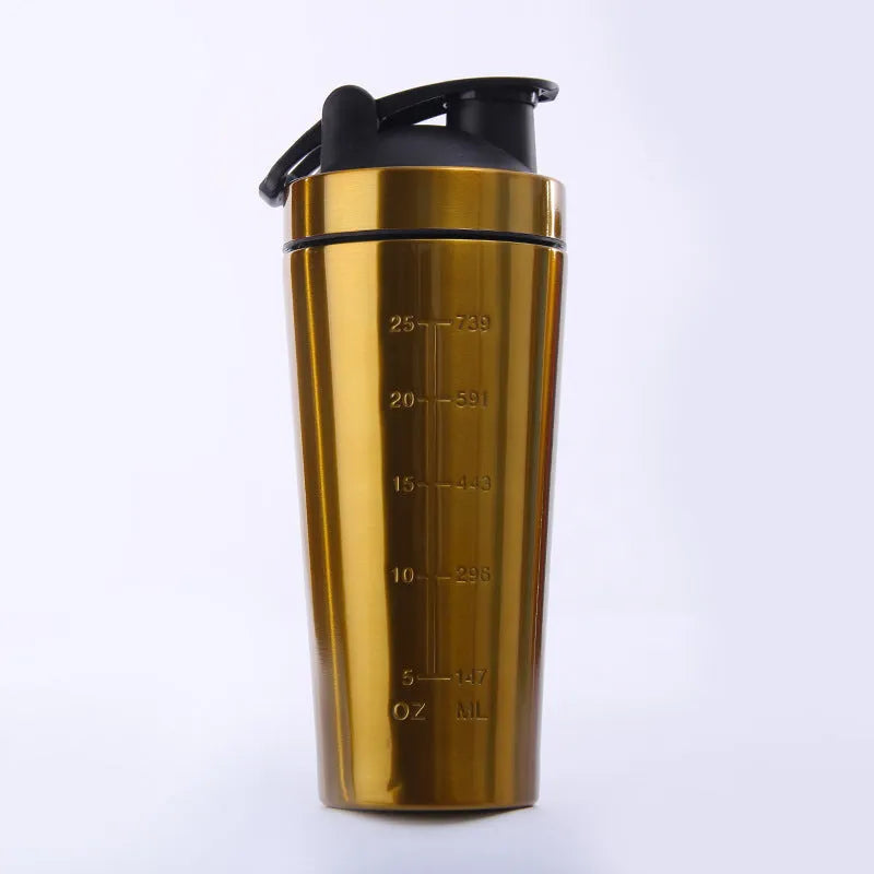 1L single layer 304 stainless steel protein shaker cup in black, red, gold, blue, purple, rose red, metallic blue or natural colour