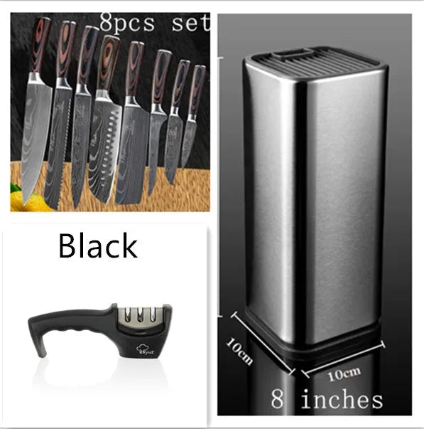 7CR17 stainless steel chef knife with laser Damascus pattern and colour steel handle