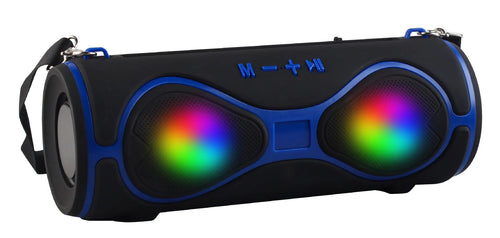 Multifunctional lantern Bluetooth speaker with shoulder strap and phone stand in black, blue, orange, red, or silver grey.