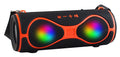 Multifunctional portable Bluetooth speaker lantern with carrying strap in black, blue, orange, red, and silver grey colours.