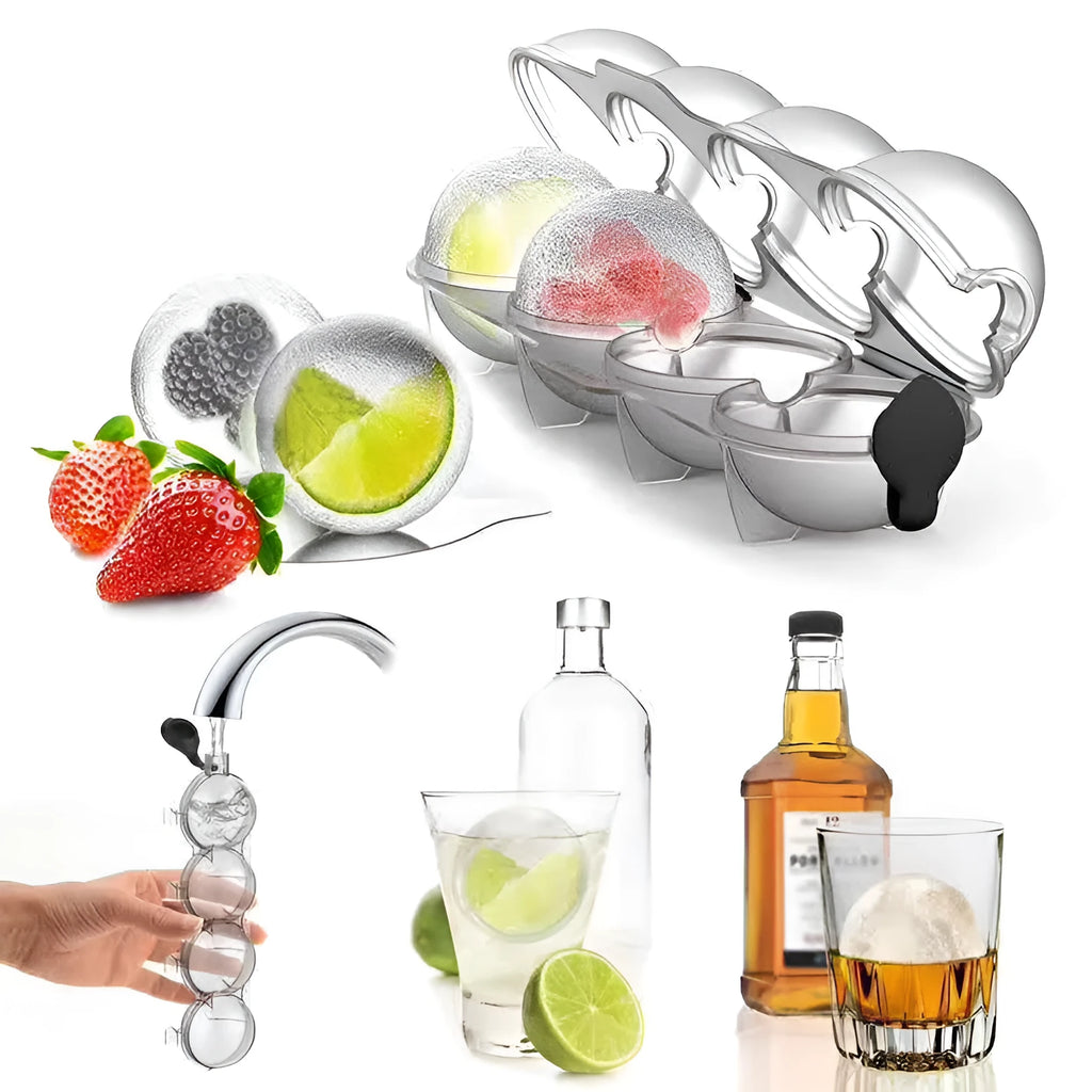 Four-hole round ice hockey mold, 23cm PP transparent ice tray with black silicone cover, white