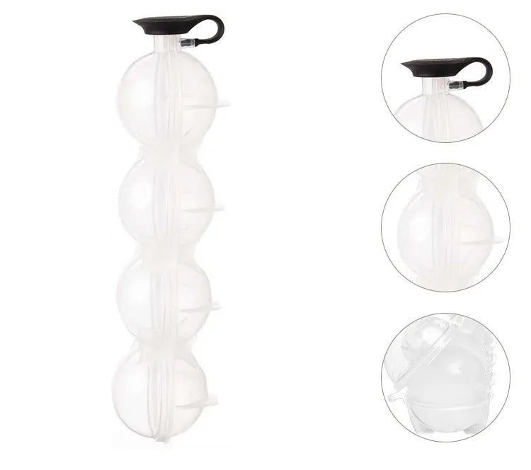 Four-hole round ice hockey mold, 23cm PP transparent ice tray with black silicone cover, white