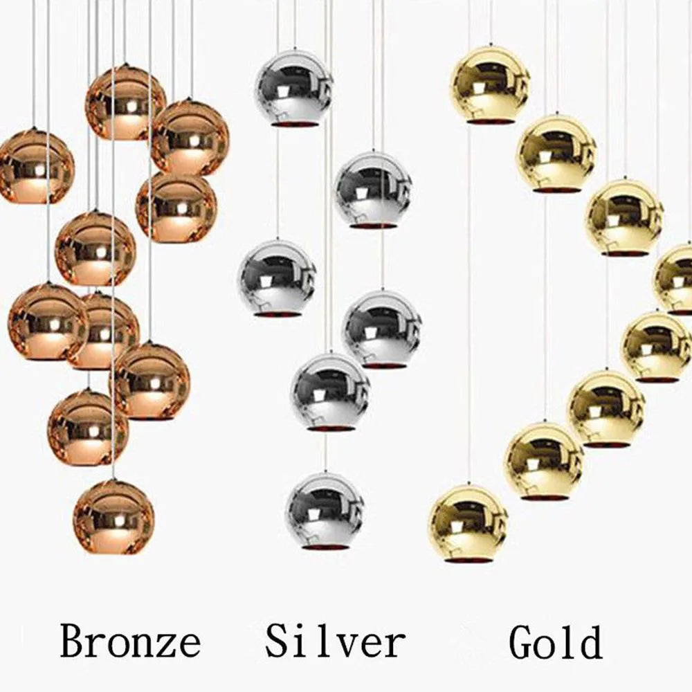 Round electroplated mirror glass chandelier with iron body and LED light, single head, in gold finish