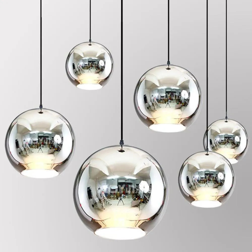 Round electroplated mirror glass chandelier with iron body and LED light, single head, in gold finish