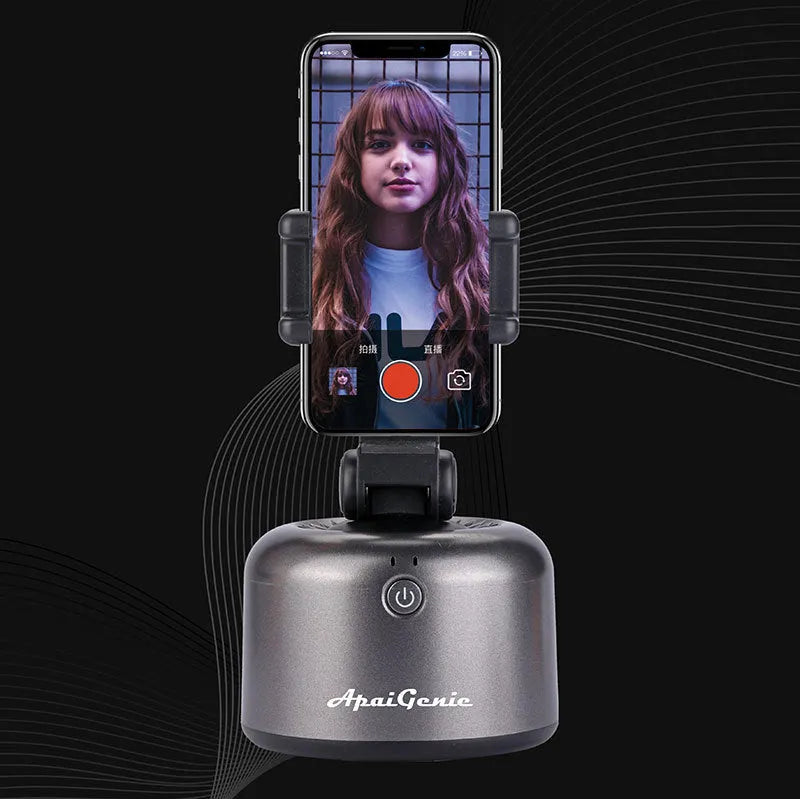 360 Smart Follow-Up PTZ AI Genie 2 mobile phone stabilizer in black showing PTZ head and phone clamp
