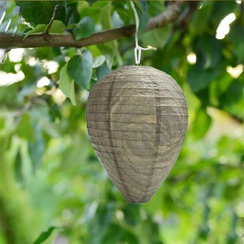 White paper beehive lantern with wire frame, measuring 22cm by 28cm, shown expanded.