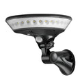 White 360-degree solar-powered garden light with motion sensor on a stake.