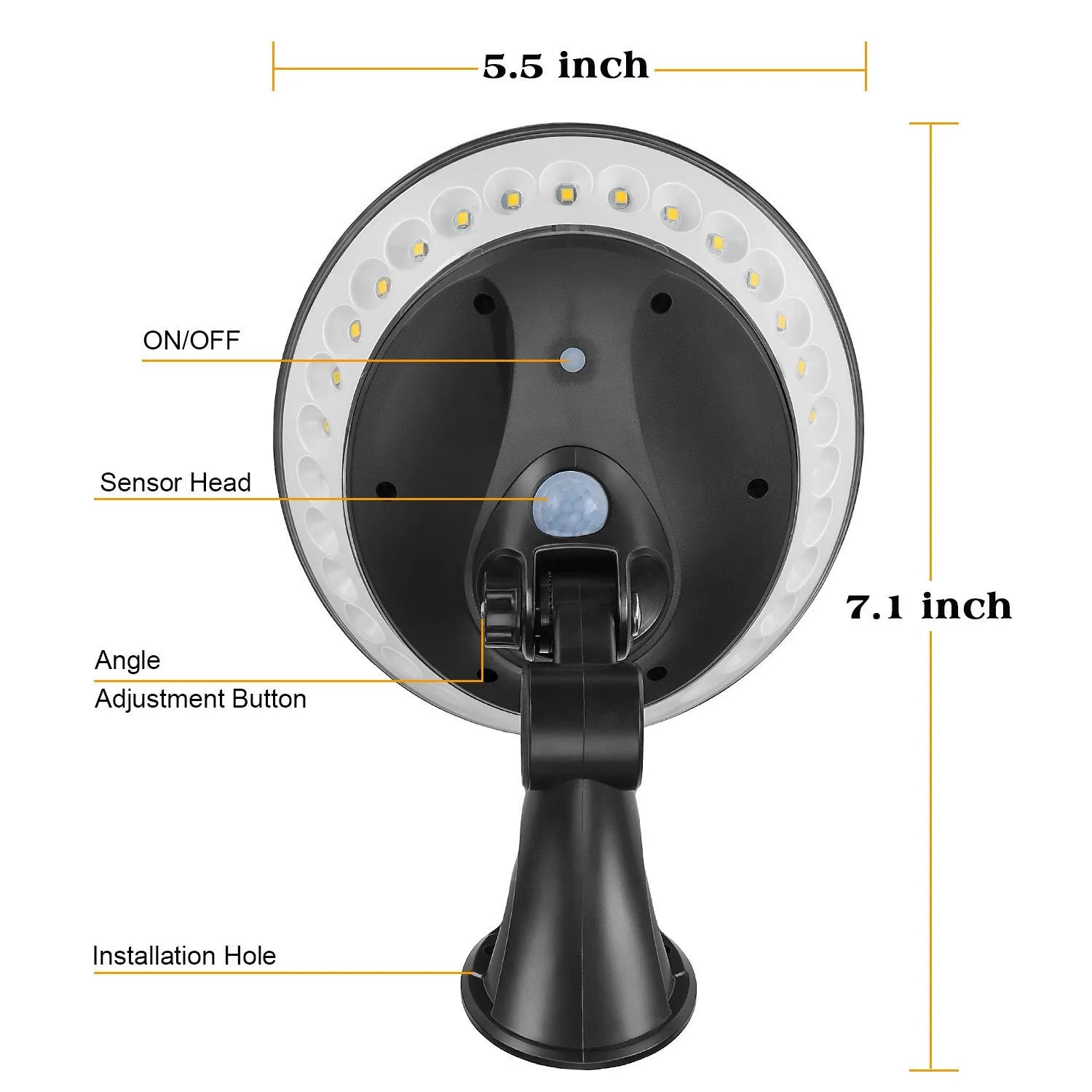 White 360-degree solar-powered motion sensor light for outdoor wall mounting