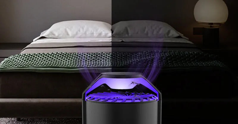Black UV light mosquito killer lamp, photocatalyst indoor insect trap, 130 x 140 x 223mm, USB powered