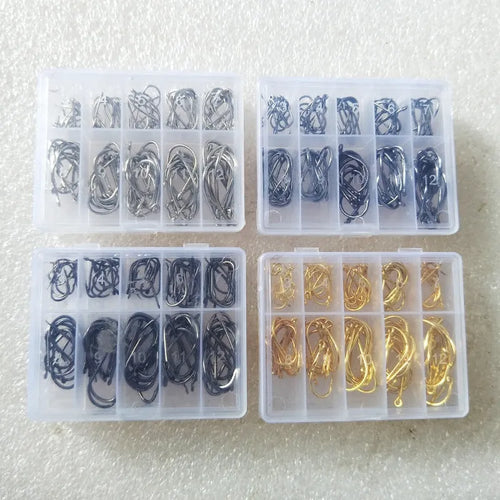 Boxed fish hook set with 100 Ise Ni barbed hooks in sizes 3-12