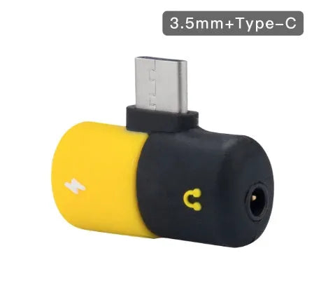 Blue audio charging splitter adapter for Huawei and Android phones with 3.5mm jack and charging port