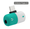 Blue and yellow 2-in-1 charging and audio adapter case for Huawei phones showing split connector.