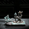 Ge Kiln ceramic backflow incense burner with incense seat on wooden tea table