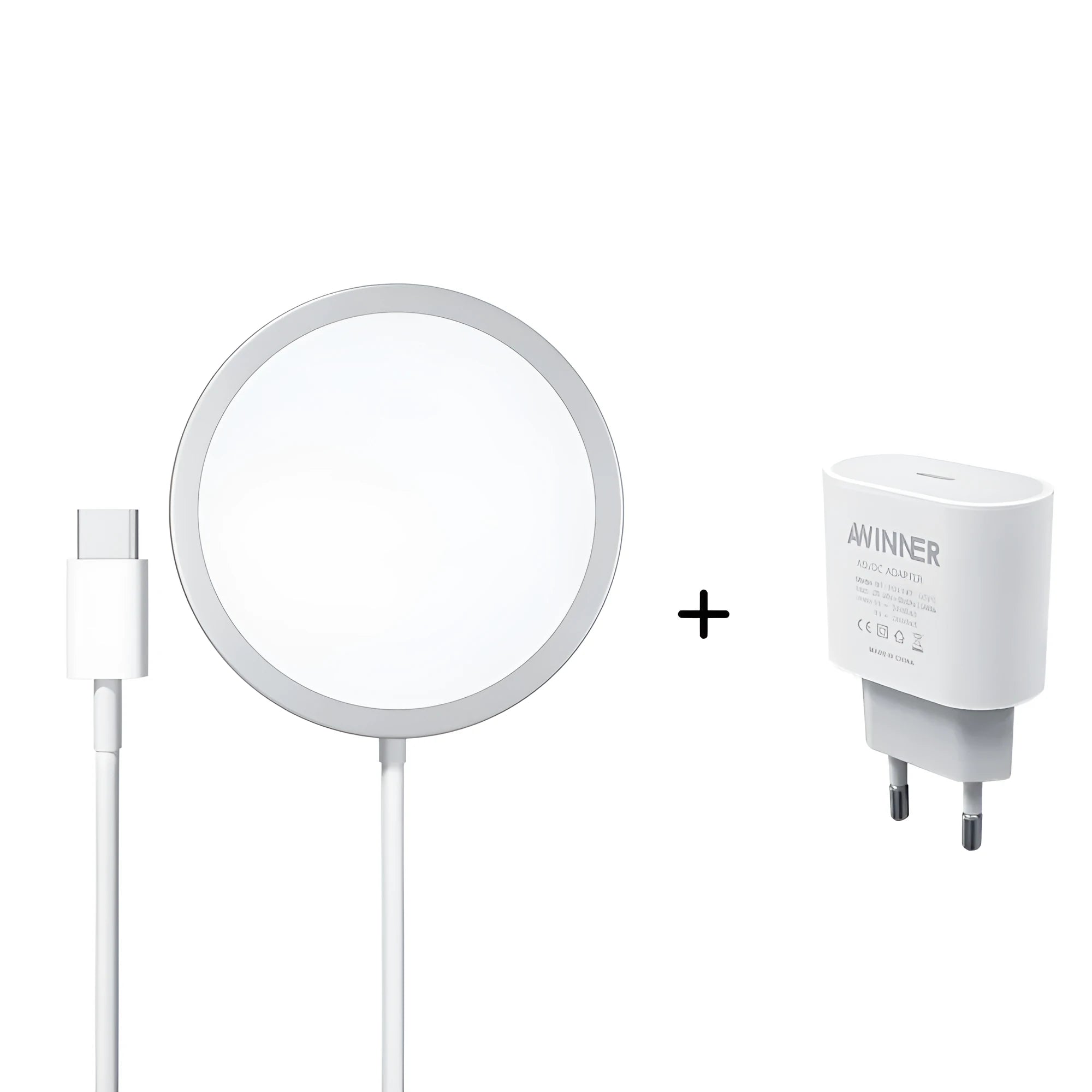 White metallic Magsafe wireless charger with pop-up window for iPhone 12-15 series