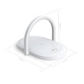 Black and white wireless charger night light with phone holder showing compact dimensions