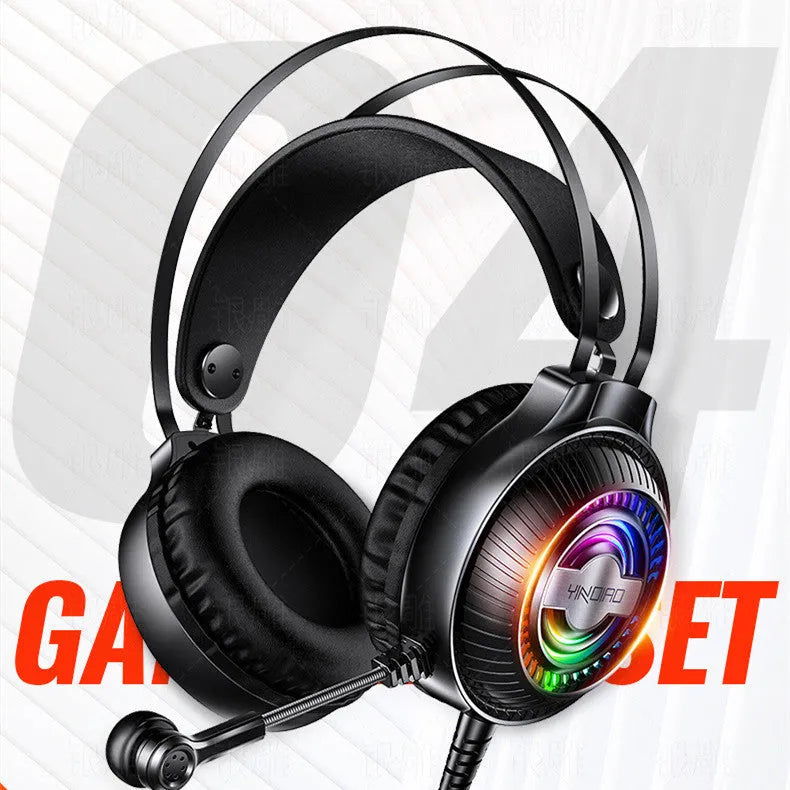Black wired PC headset with microphone, head-mounted design, and long cable on a white background