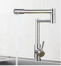 Silver stainless steel kitchen mixer tap with dual lever controls and rotating spout