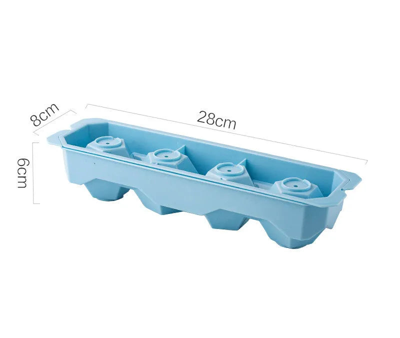 Silicone ice tray showing ice hockey artifact, round and pentagon mould designs in various colour options