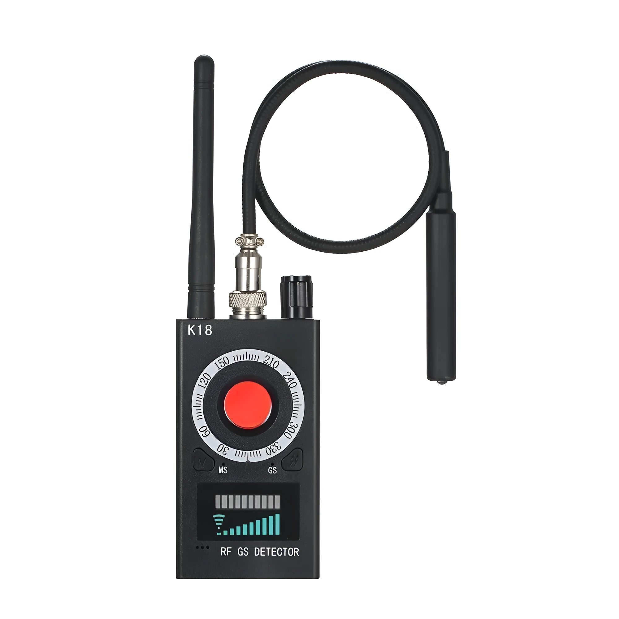 Black ABS and metal wireless signal detector with frequency range 1-8000MHz
