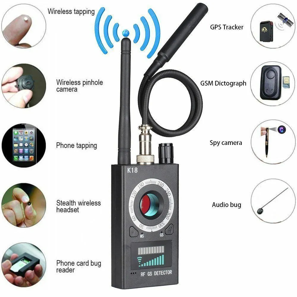 Black ABS and metal wireless signal detector with frequency range 1-8000MHz