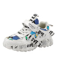 Boys' blue and beige velcro sports shoes with a rubber sole on a white background