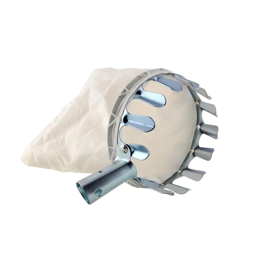 Fruit picker tool with steel frame and cloth bag for harvesting garden fruit