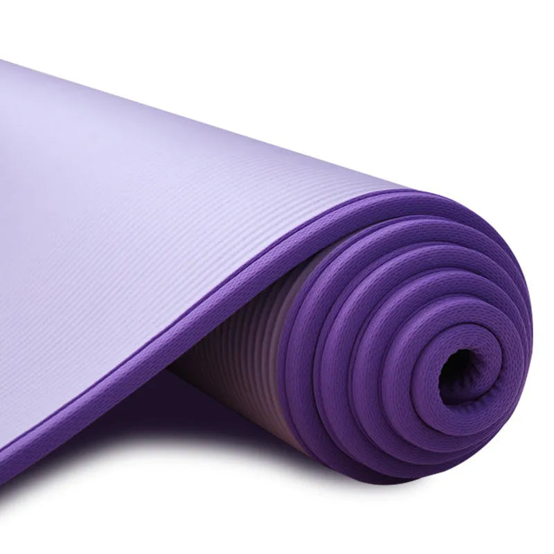Extra thick 10mm yoga mat in purple, 183cm x 61cm, NRB double-sided non-slip fitness mat