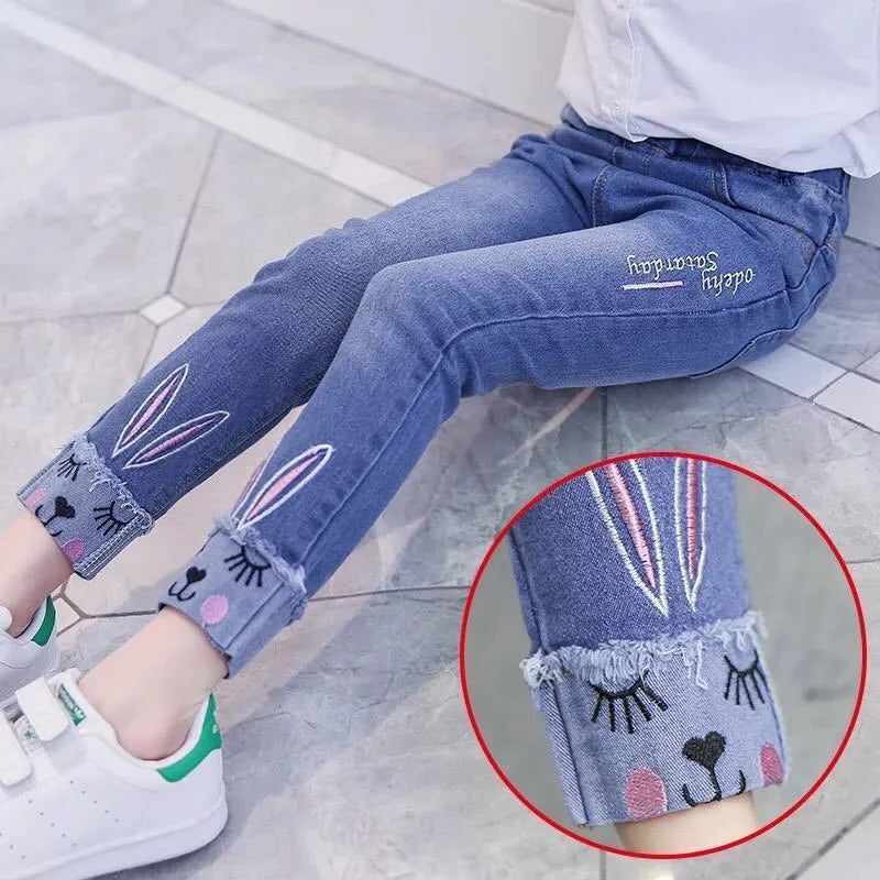 Girls loose jeans trousers cotton vinylon blend sizes 100-160cm spring autumn casual wear