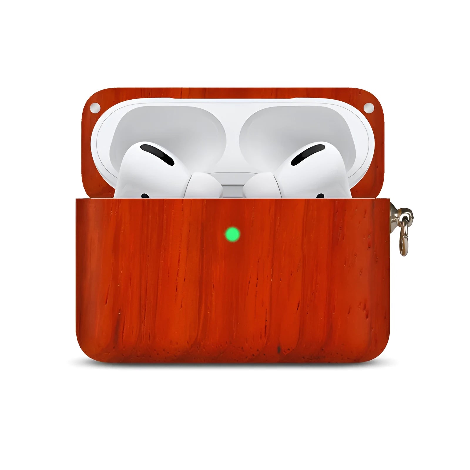 Solid walnut and bamboo wood sleeves for Bluetooth earphones on a wooden table.