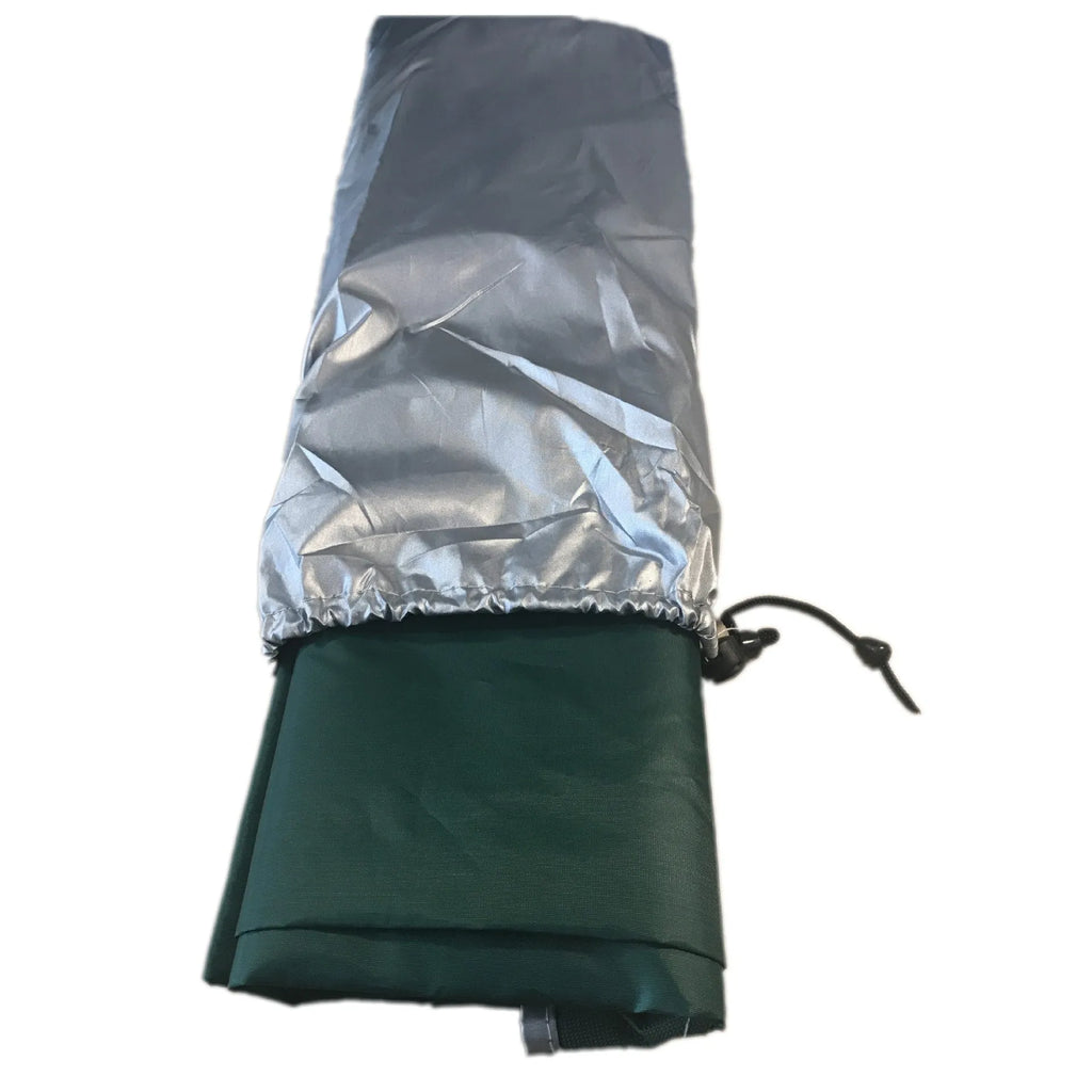 Green Unity car side awning set up next to a vehicle, showing the 2.8m x 1.8m double tent structure