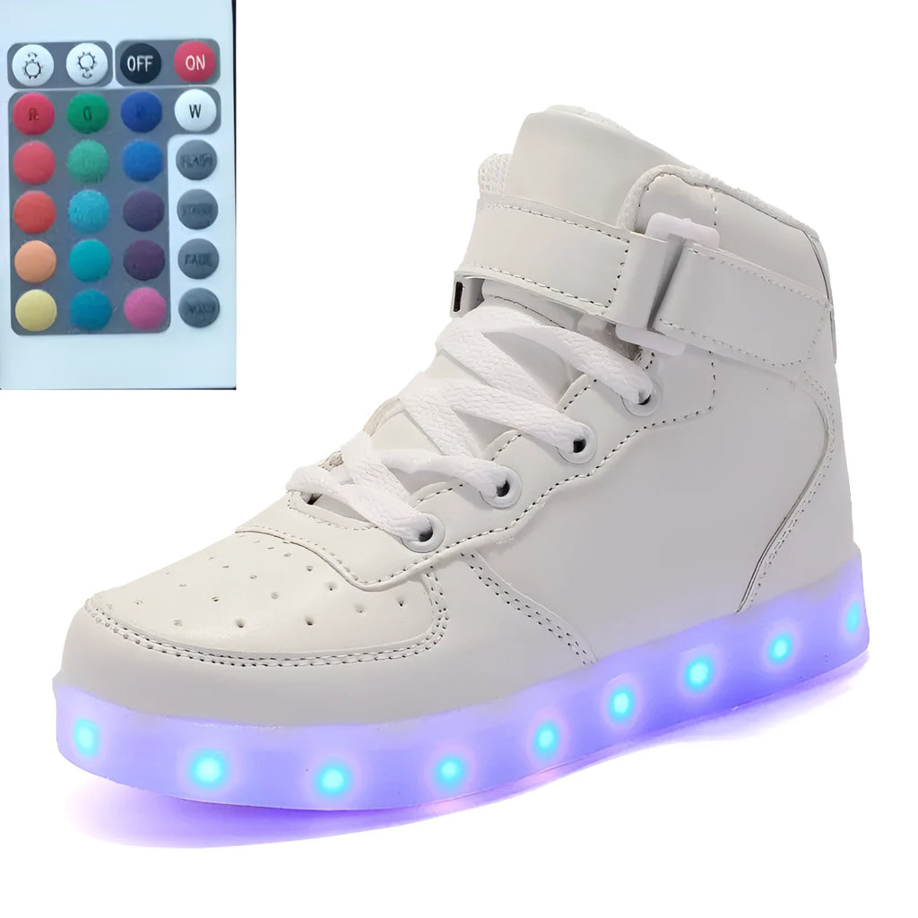 High-top LED luminous shoes with remote control square ghost dance lights in black colour