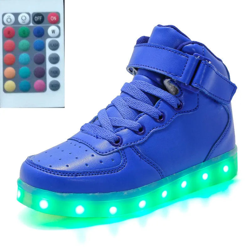 High-top LED luminous shoes with remote control square ghost dance lights in black colour