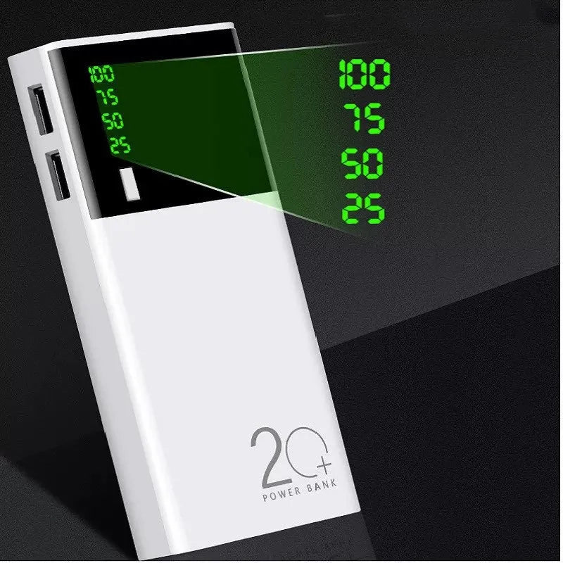 Black 20000mAh power bank portable charger with charging cable