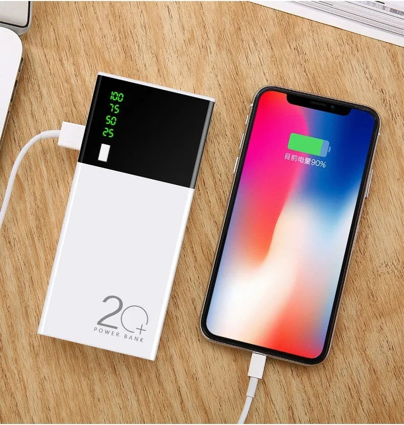 Black 20000mAh power bank portable charger with charging cable