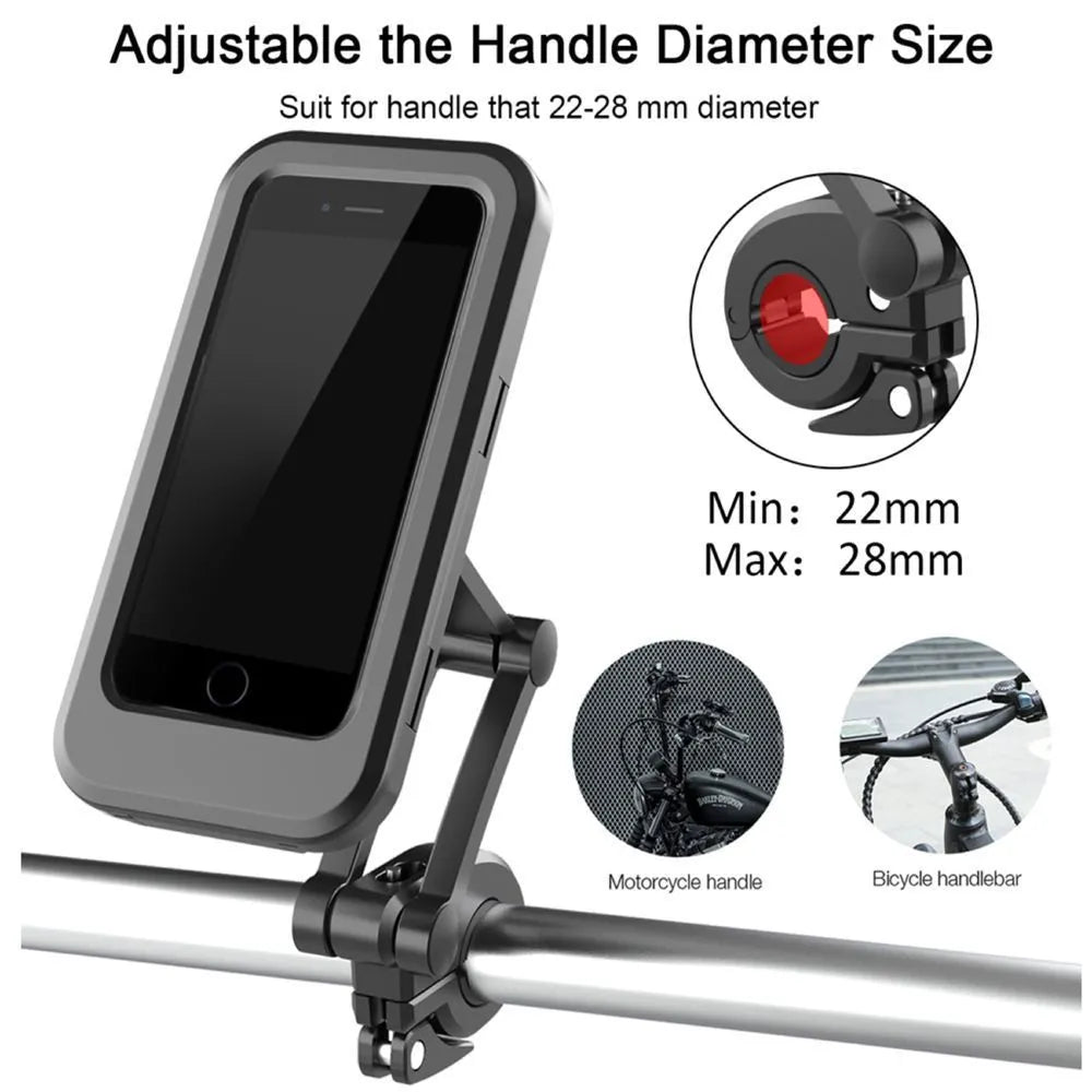 Waterproof bicycle and motorcycle phone holder, universal L size for 4 to 6.7 inch phones, black