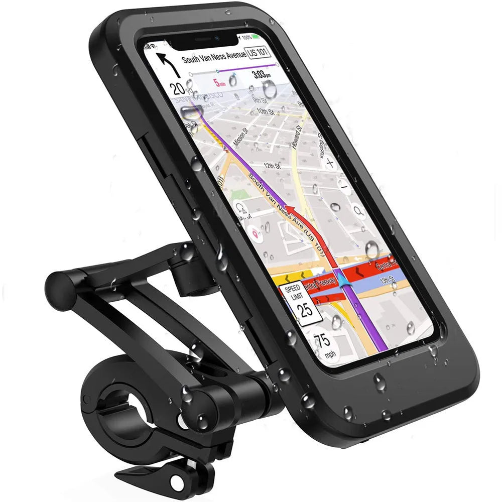 Waterproof bicycle and motorcycle phone holder, universal L size for 4 to 6.7 inch phones, black
