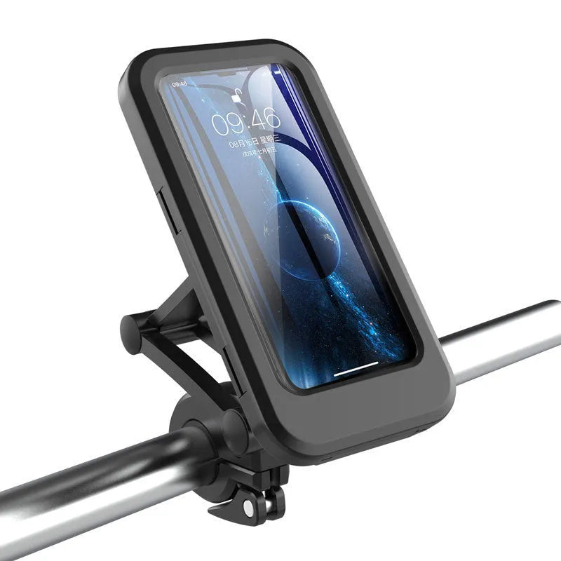 Waterproof bicycle and motorcycle phone holder, universal L size for 4 to 6.7 inch phones, black