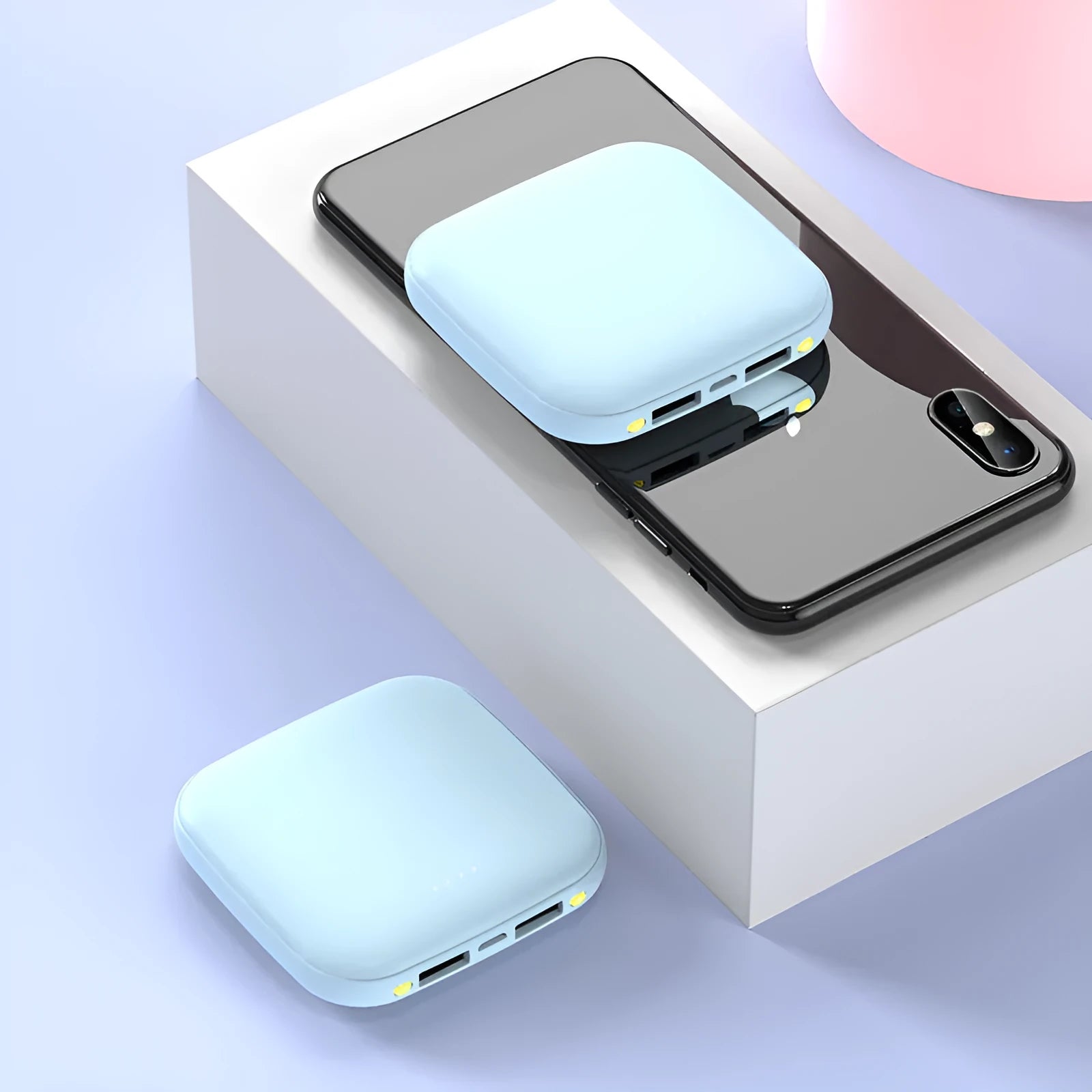 Mini 20000mAh power bank with LED flashlight in compact plastic case