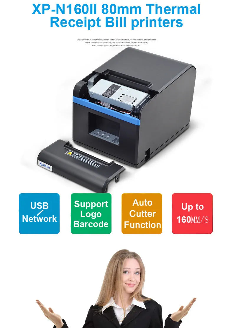 80x80mm thermal receipt paper roll with Bluetooth printer for kitchen and restaurant bill printing
