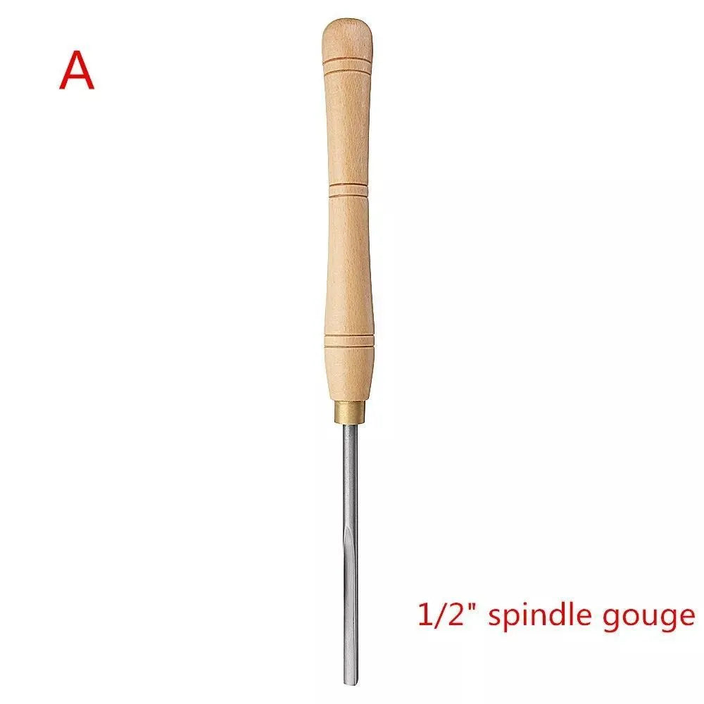High-end 8-piece woodturning chisel set in a wooden storage box with individual slots for each tool.