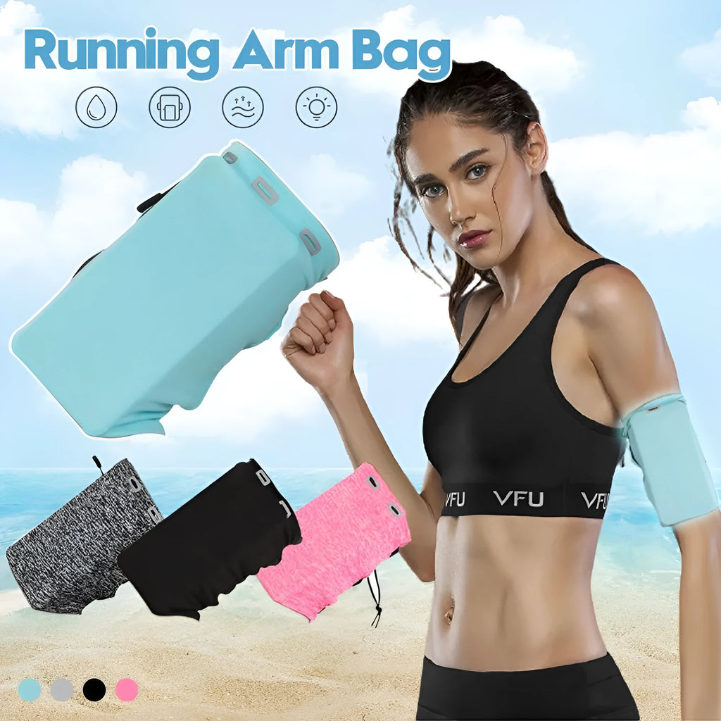 Running phone armband with adjustable elastic cord, dual pockets, breathable Lycra, 12x18cm, grey pink black cyan