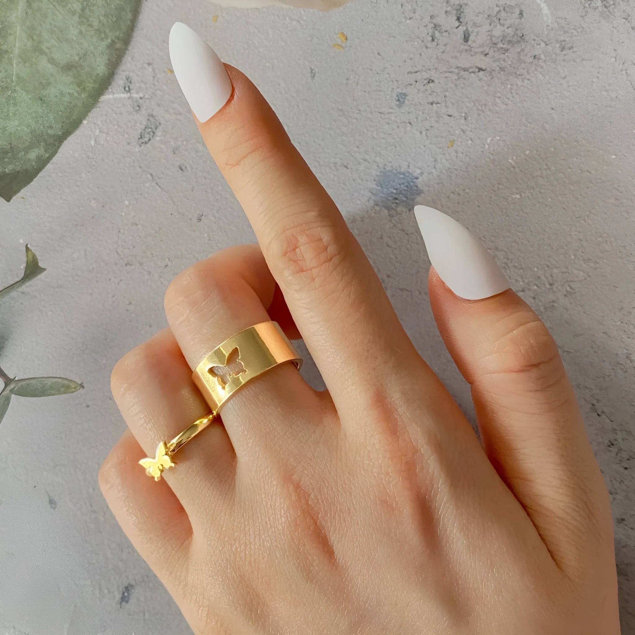 Gold and silver alloy electroplated butterfly ring set 2-piece adjustable open rings for couples
